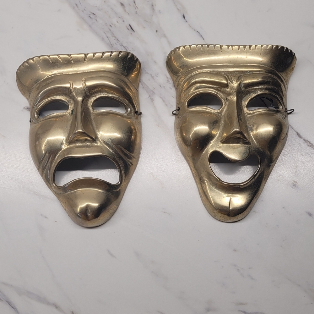 Vintage SOLID BRASS Comedy and Tragedy Masks